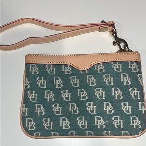 Dooney & Bourke Green and Tan Clutch Wristlet